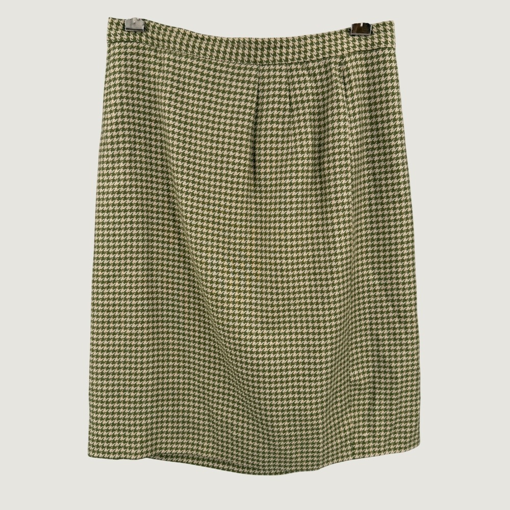 Vintage Gianni Sport Size 8 Green Houndstooth Wool Skirt Made in USA
